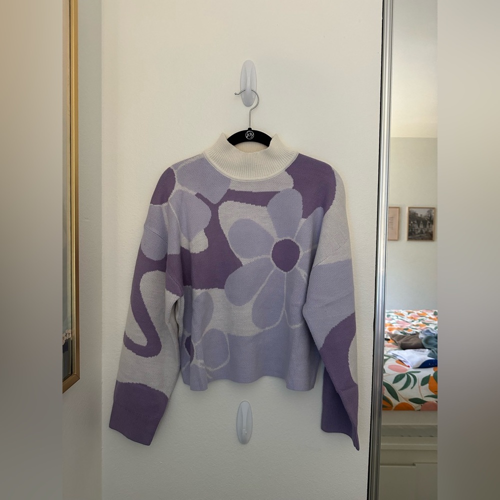 H&M Lavender and Cream Floral Turtleneck Sweater